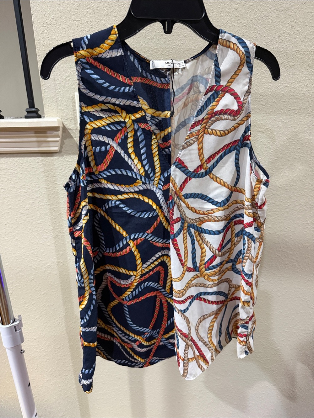 Mango Two-Tone Rope Print Sleeveless Camisole - Navy, White, Gold, Red, Blue